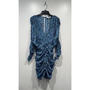 L'ACADEMIE The Nicoletta Mini Dress Blue Floral Party Cocktail Ruched Size Small